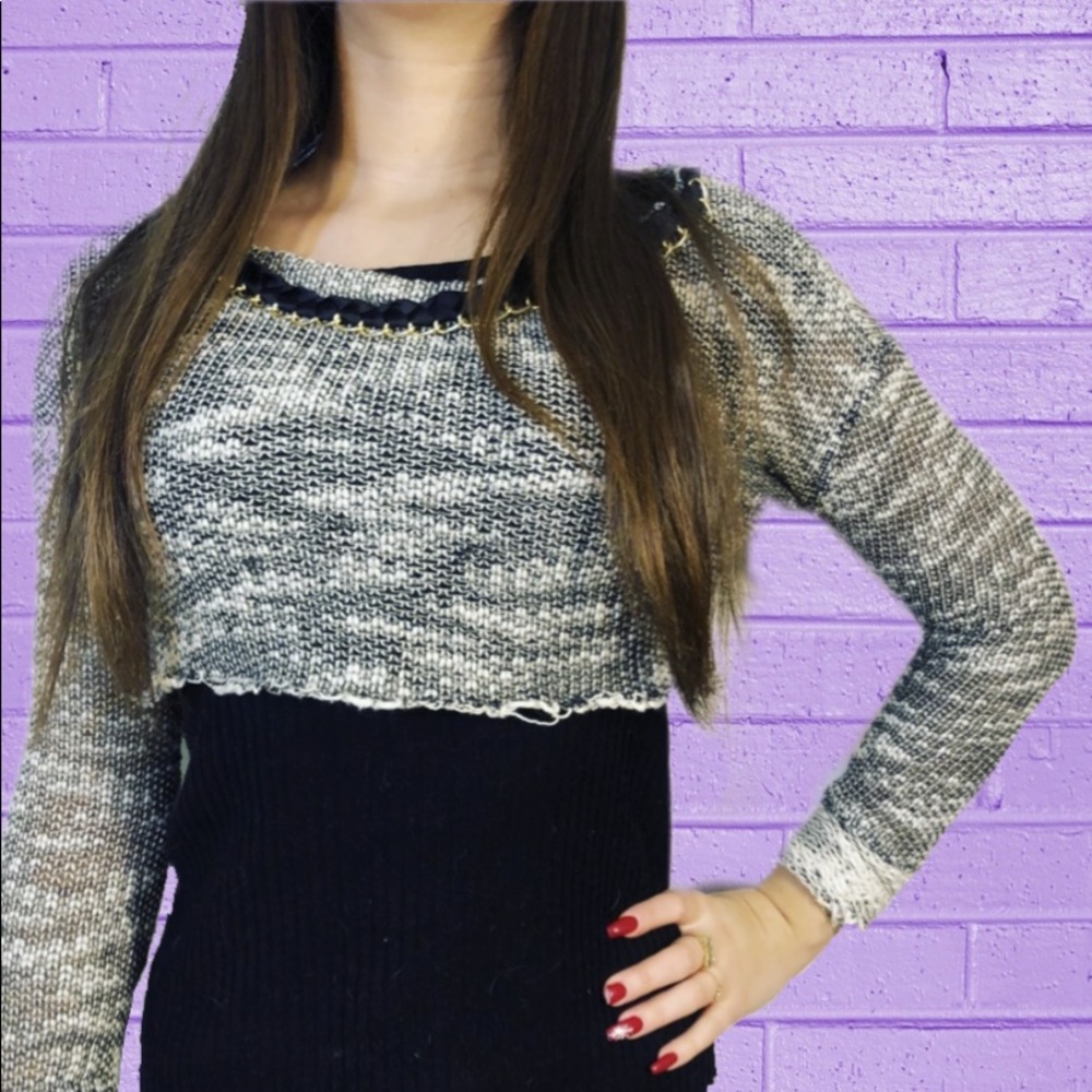 Jessica Simpson Cropped Pink Chain Sweater